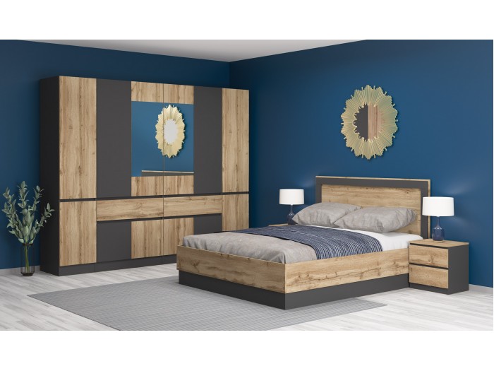 Спален комплект ЛЕО (дъб вотан/антрацит)